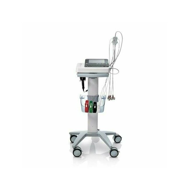 Mindray BeneHeart R12 ECG machine on rolling cart with interpretation